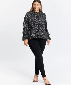 Atmos&Here Curvy Charlize Frill Detail Blouse Black Speckle -Deals The Style Setters Store http3A2F2Fstatic.theiconic.com .au2Fp2Fatmos here curvy 1116 7646821 5