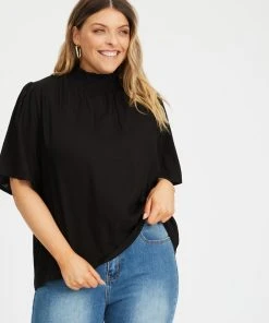 Atmos&Here Curvy Kenya High Neck Linen Blend Blouse Black -Deals The Style Setters Store http3A2F2Fstatic.theiconic.com .au2Fp2Fatmos here curvy 1920 4077331 4