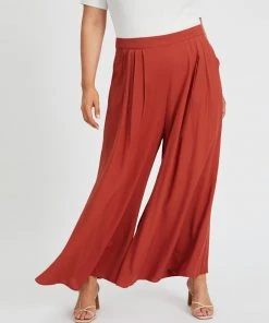 Atmos&Here Curvy Cora Pleated Wide Leg Pants Rust