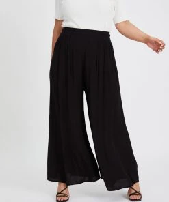 Atmos&Here Curvy Cora Pleated Wide Leg Pants Black