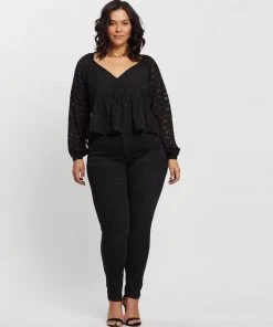 Atmos&Here Curvy Ruby Burnout Blouse Black -Deals The Style Setters Store http3A2F2Fstatic.theiconic.com .au2Fp2Fatmos here curvy 2623 4713521 5