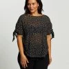 Atmos&Here Curvy Taylor Tie Sleeve Top Black & White Spot