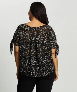 Atmos&Here Curvy Taylor Tie Sleeve Top Black & White Spot -Deals The Style Setters Store http3A2F2Fstatic.theiconic.com .au2Fp2Fatmos here curvy 2968 1646311 3