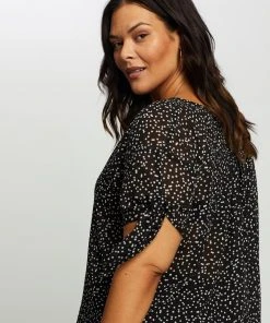 Atmos&Here Curvy Taylor Tie Sleeve Top Black & White Spot -Deals The Style Setters Store http3A2F2Fstatic.theiconic.com .au2Fp2Fatmos here curvy 3012 1646311 4