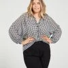 Atmos&Here Curvy Dayton Blouson Sleeve Shirt Black Gingham