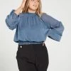 Atmos&Here Curvy Nila Lace Detail Blouse Stone Blue
