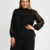 Atmos&Here Curvy Avery Shirred Neck Dobby Blouse Black