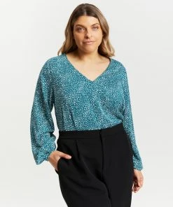 Atmos&Here Curvy Claire V-Neck Blouse Green Speckle