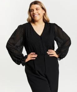 Atmos&Here Curvy Melanie Dobby Blouse Black