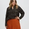 Atmos&Here Curvy Lainey Blouse Black Leopard