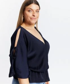Atmos&Here Curvy Tina V Neck Wrap Blouse Navy -Deals The Style Setters Store http3A2F2Fstatic.theiconic.com .au2Fp2Fatmos here curvy 4812 0814131 4