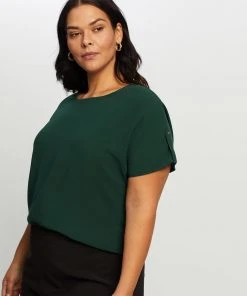 Atmos&Here Curvy Bianca Button Tab Woven Tee Forest Green -Deals The Style Setters Store http3A2F2Fstatic.theiconic.com .au2Fp2Fatmos here curvy 4893 8315021 4
