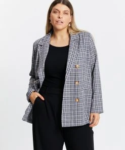 Atmos&Here Curvy Narla Check Blazer Mono Check