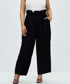Atmos&Here Curvy Kirsten Tie Waist Pants Black