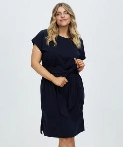 Atmos&Here Curvy Skyler Tie Midi Dress Navy