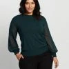 Atmos&Here Curvy Kristina Contrast Knit Top Forest Green