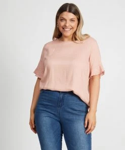 Atmos&Here Curvy Alice Linen Blend Top Blush