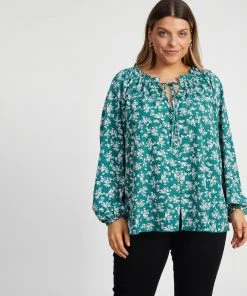 Atmos&Here Curvy Samantha Blouse Green Floral