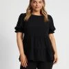Atmos&Here Curvy Alice Puff Sleeve Smock Top Black