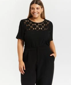 Atmos&Here Curvy Rosie Lace Contrast Top Black