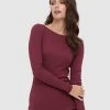 Bamboo Body Ribbed Boatneck Top Burgundy Rib