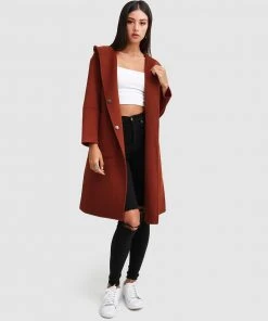 Belle & Bloom Walk This Way Wool Blend Hooded Coat Caramel