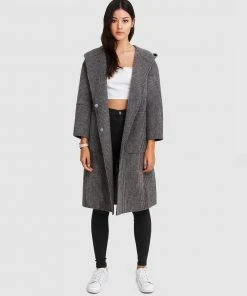Belle & Bloom Walk This Way Wool Blend Hooded Coat Charcoal
