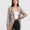 Belle & Bloom Too Cool For Work Plaid Blazer Brown