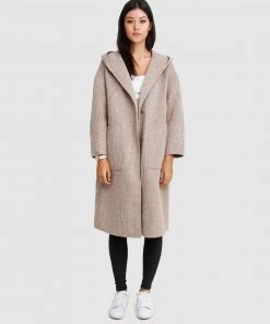 Belle & Bloom Walk This Way Wool Blend Hooded Coat Beige