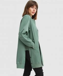Belle & Bloom Chasing You Long Bomber Jacket Military