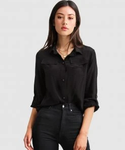 Belle & Bloom Eclipse Rolled Sleeve Blouse Black