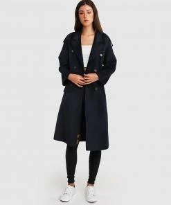 Belle & Bloom Aussie Sky Double-Breasted Wool Coat Darkest Navy