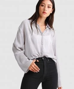 Belle & Bloom Yoko Shirred Chiffon Blouse Grey