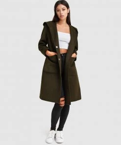 Belle & Bloom Walk This Way Wool Blend Hooded Coat Military