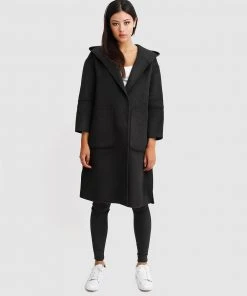 Belle & Bloom Walk This Way Wool Blend Hooded Coat Pure Black