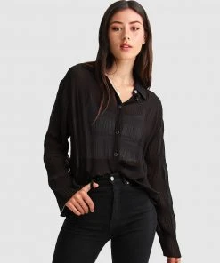 Belle & Bloom Yoko Shirred Chiffon Blouse Black