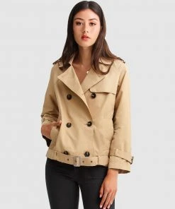 Belle & Bloom Cool Nights Cropped Trench Coat Khaki