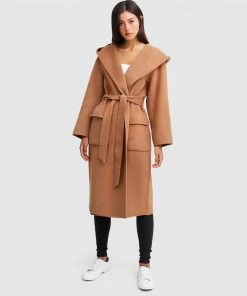 Belle & Bloom Runaway Wool Blend Robe Coat Dark Camel