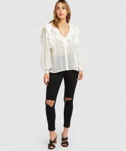 Belle & Bloom Deja Vu Ruffle V-Neck Top White