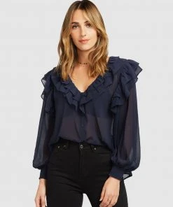 Belle & Bloom Deja Vu Ruffle V-Neck Top Navy -Deals The Style Setters Store http3A2F2Fstatic.theiconic.com .au2Fp2Fbelle bloom 7867 5579631 3