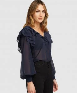 Belle & Bloom Deja Vu Ruffle V-Neck Top Navy -Deals The Style Setters Store http3A2F2Fstatic.theiconic.com .au2Fp2Fbelle bloom 7869 5579631 4