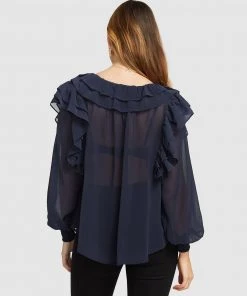 Belle & Bloom Deja Vu Ruffle V-Neck Top Navy -Deals The Style Setters Store http3A2F2Fstatic.theiconic.com .au2Fp2Fbelle bloom 7873 5579631 5