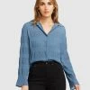 Belle & Bloom Yoko Shirred Chiffon Blouse Dusty Blue