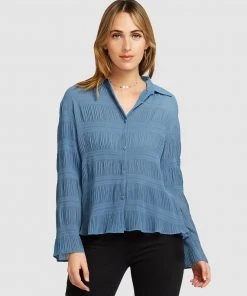 Belle & Bloom Yoko Shirred Chiffon Blouse Dusty Blue -Deals The Style Setters Store http3A2F2Fstatic.theiconic.com .au2Fp2Fbelle bloom 8004 4380931 5