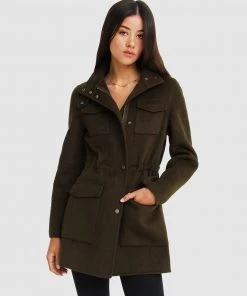 Belle & Bloom Heartbreaker Wool Blend Utility Coat Military