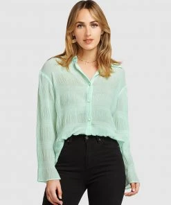 Belle & Bloom Yoko Shirred Chiffon Blouse Mint