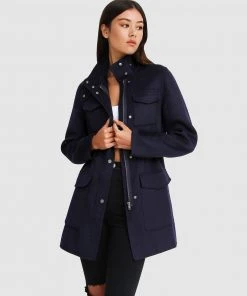 Belle & Bloom Heartbreaker Wool Blend Utility Coat Navy