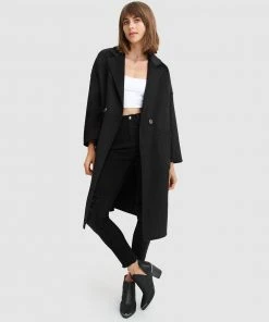 Belle & Bloom Publisher Double-Breasted Wool Blend Coat Black