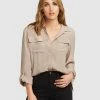 Belle & Bloom Eclipse Rolled Sleeve Blouse Sand