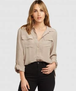 Belle & Bloom Eclipse Rolled Sleeve Blouse Sand